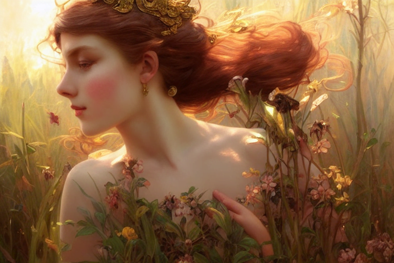 beautiful young fantasy princess, diffuse lighting, fantasy, intricate, elegant, highly detailed, lifelike, photorealistic, digital painting, artstation, illustration, concept art, smooth, sharp focus, art by John Collier and Albert Aublet and Krenz Cushart and Artem Demura and Alphonse Mucha